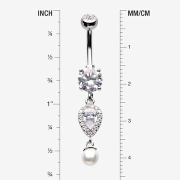 Detail View 1 of Pearlescent Teardrop Lumi Sparkle Belly Button Ring-Clear Gem